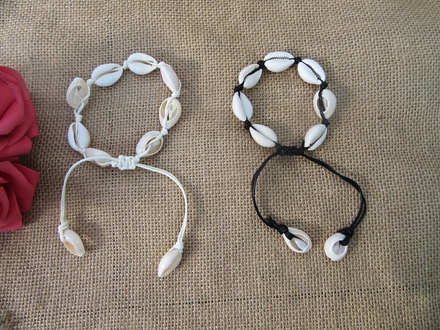 12Pcs Natural Handmade Knitted Drawstring Bracelets w/Shell Bead 12Pcs Natural Handmade Knitted Drawstring Bracelets w/Shell Bead