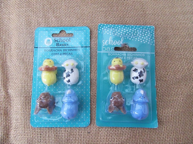 6Sheetsx 4Pcs Rubber Pets Dog Cow Lion Etc Erasers Stationery