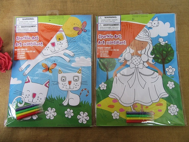 4Sets Creative Kit Kid's Sparkle Art Coloring Poster Set 38x28cm 4Sets Creative Kit Kid's Sparkle Art Coloring Poster Set 38x28cm