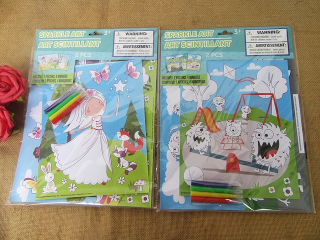 4Sets x 2Pcs Creative Kit Kid's Sparkle Art Coloring Poster Set 4Sets x 2Pcs Creative Kit Kid's Sparkle Art Coloring Poster Set