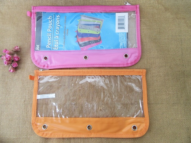 6Pcs Clear Zipper Binder Pencil Pouch Bag Mixed