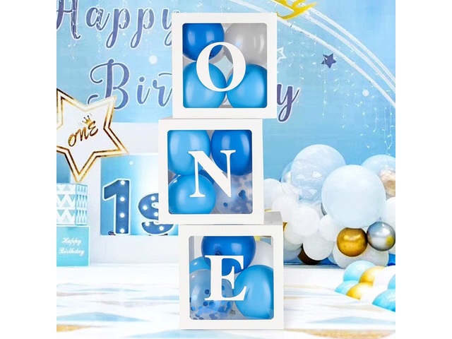 1Setx 3Pcs White One Balloon Clear Box Baby Shower Birthday