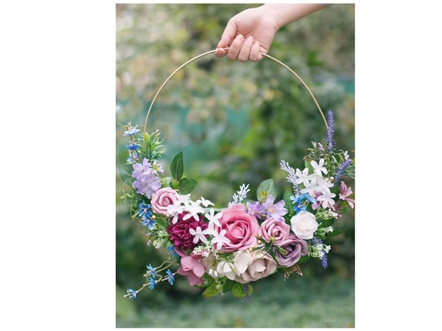 1Pc 50cm Dia Golden Circle Hoop Flower Display Table Stand