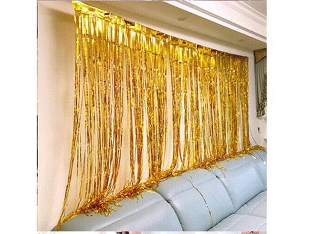 5Pcs Gold Metallic Tinsel Curtain Foil Backdrop Streamer Party
