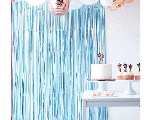 5Pcs Blue Metallic Tinsel Curtain Foil Backdrop Streamer Party