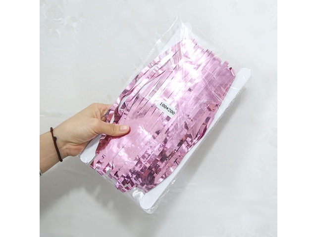 5Pcs Pink Metallic Tinsel Curtain Foil Backdrop Streamer Party
