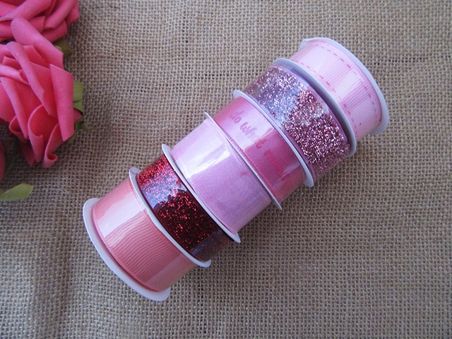 6Packs x 6Rolls Decorative Ribbon Art Craft Project Making Pink - Click Image to Close