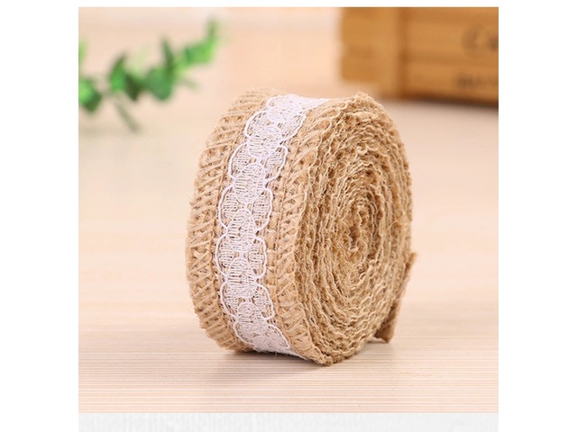 2Rolls X 5M Decorative Burlap Rope Ribbon Hemp Cord w/Lace 25mm