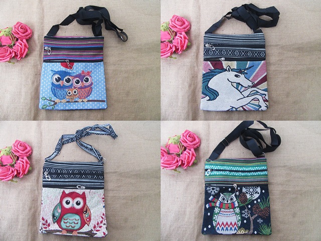 6Pcs Elephant Owl Etc Cross-Body Hippie Sling Bag Coin Purse - Click Image to Close