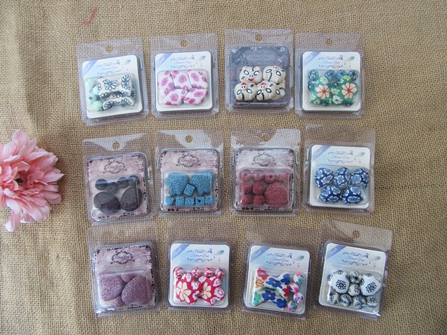 6Sheets Polymer Clay Beads & Lava Stone Beads Jewelry Finding - Click Image to Close