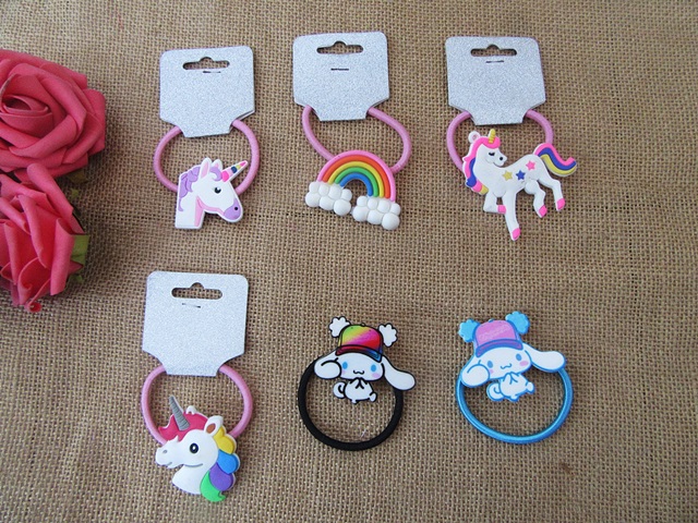 30Pcs Elastic Hair Bands Scrunchies Hair Ties w/Unicorn Etc Hair - Click Image to Close