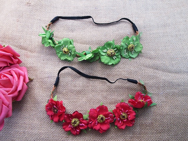 6Pcs Elastic Flower Forehead Garland Headpiece Hair Band - Click Image to Close