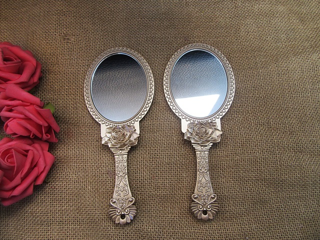 12Pcs Floral Repousse Vintage Mirror Oval Hand Held Makeup - Click Image to Close