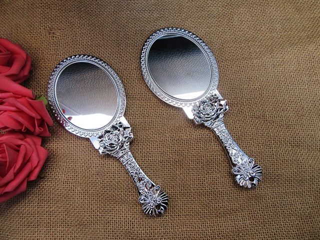 12Pcs Floral Repousse Vintage Mirror Oval Hand Held Makeup - Click Image to Close