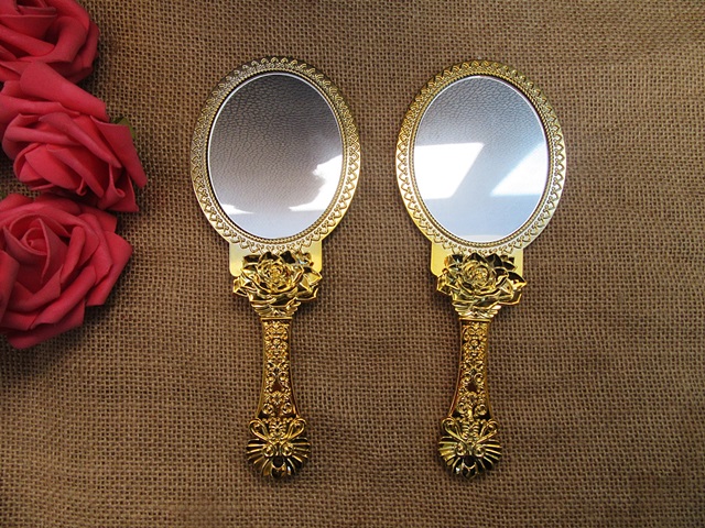 12Pcs Floral Repousse Vintage Mirror Oval Hand Held Makeup Mirro - Click Image to Close