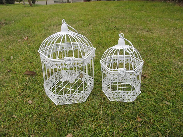 1Set 2in1 White Hexagon Hanging Bird Cage Card Holder - Click Image to Close