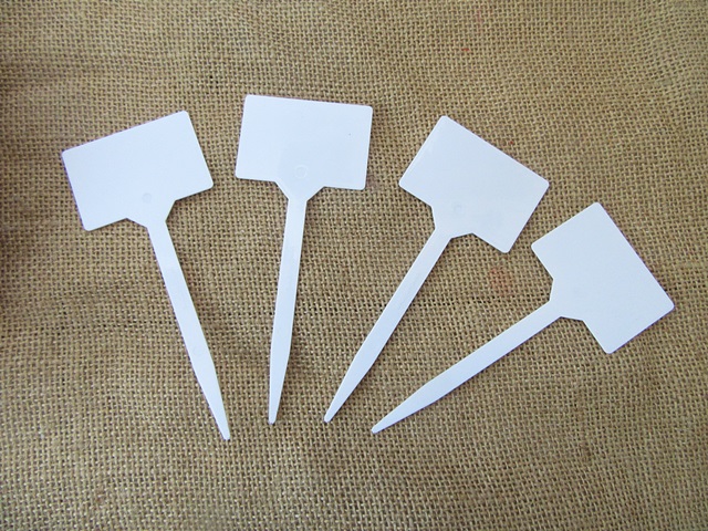 6Pkts x 10Pcs White Plastic Garden Tags T-type Plant Labels Seed - Click Image to Close