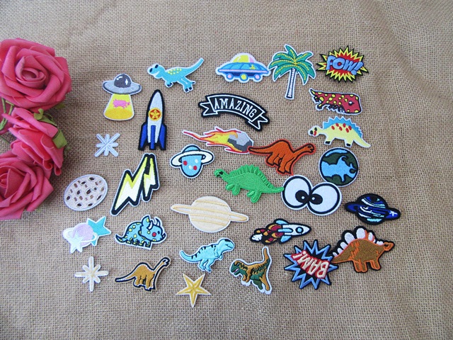 1Packs X 30Pcs Dino Etc Clothes Stickers Patch Sewing Embroidere - Click Image to Close