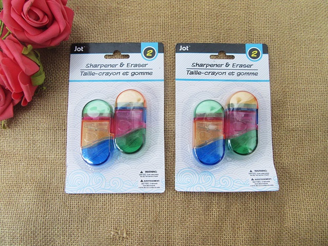 6Sheets x 2Pcs Multicolored Sharpeners & Erasers Fun Stationery - Click Image to Close