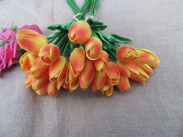 4Sets Decorative Tulips Bouquet Flowers 9-Heads Orange Wholesale - Click Image to Close