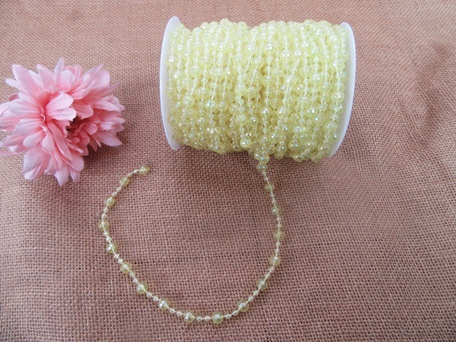 (image for) 1Roll X 19m Clear Yellow AB Color Ball Beaded Chain for Craft