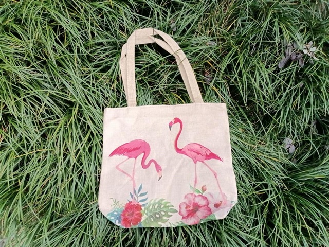 1Pc Flamingo Hemp Shopping Bag Handbag Shoulder Bag Grocery Bag - Click Image to Close