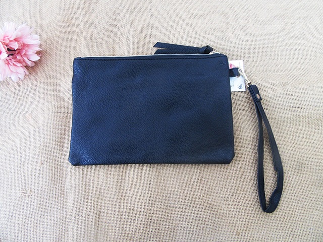 1Pc New Plain Black Simple Purse Travel Bag Zipper Handbag - Click Image to Close