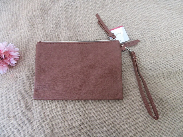 1Pc New Plain Brown Simple Purse Travel Bag Zipper Handbag 1Pc New Plain Brown Simple Purse Travel Bag Zipper Handbag