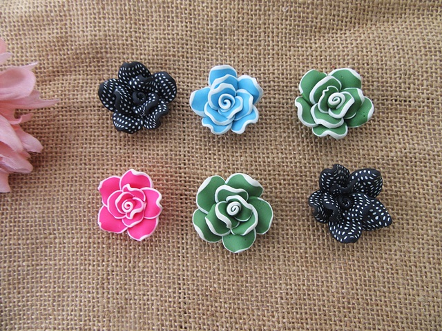 50Pcs New Fimo Beads Rose Flower Jewellery Finding Various Color - Click Image to Close