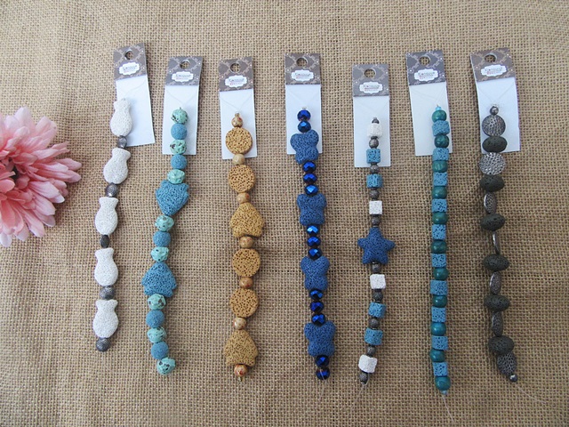 12Strand Lava Stone Etc Beads Unfinished Bracelet Jewellery - Click Image to Close