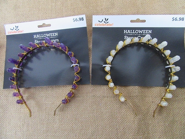 2Pcs New Stone Crown Quartz Headband Hair Hoop Randomly Design - Click Image to Close