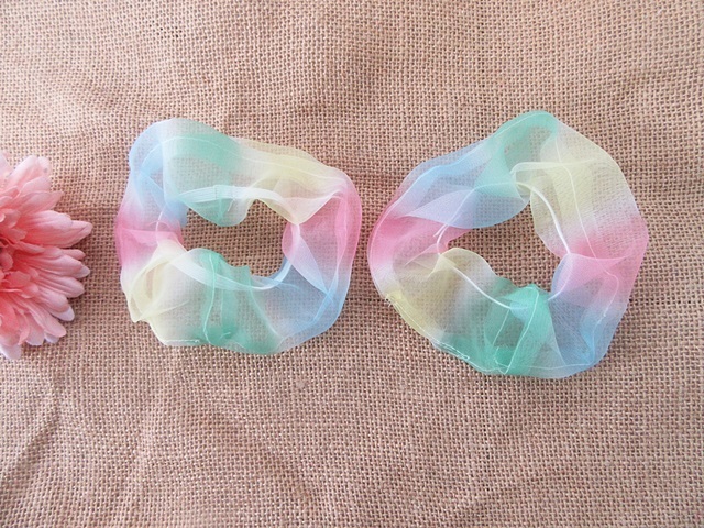 1Sheet x 2Pcs Rainbow Organza Elastic Scrunchies Hair Ties Hair - Click Image to Close