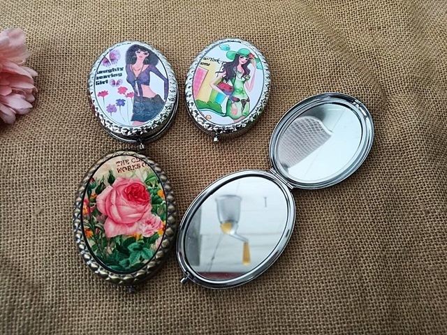 4Pcs Retro Oval Double Sided Make-up Pocket Mirror Travel Mirror - Click Image to Close