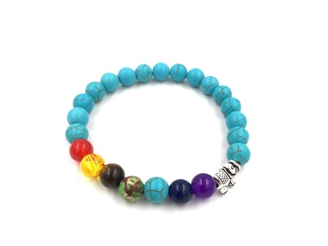 12Pcs Healing Blue Turo Bead Yoga Bracelet 7 Gemstone Chakra