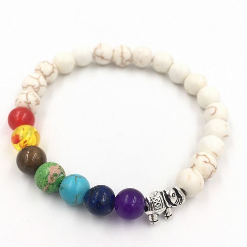12Pcs Healing White Turo Bead Yoga Bracelet 7 Gemstone Chakra - Click Image to Close