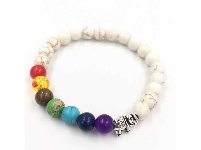 12Pcs Healing White Turo Bead Yoga Bracelet 7 Gemstone Chakra