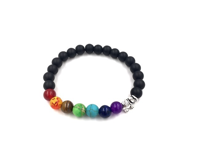12Pcs Healing Black Bead Yoga Bracelet 7 Gemstone Chakra Lava