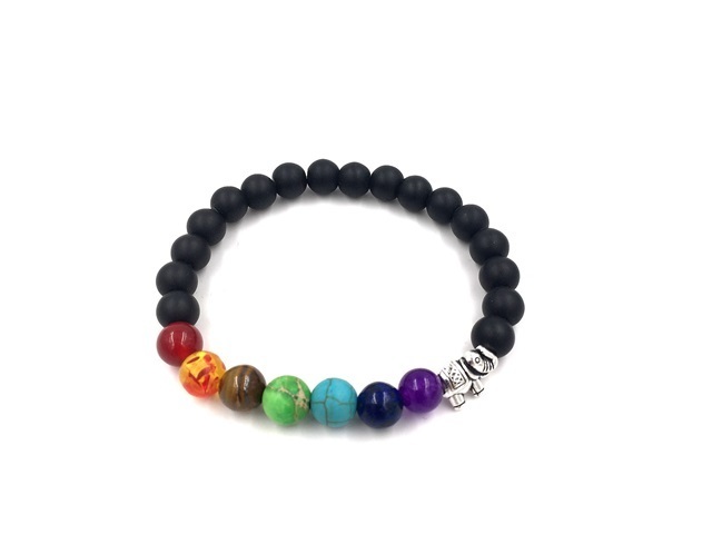 12Pcs Healing Black Bead Yoga Bracelet 7 Gemstone Chakra Lava - Click Image to Close