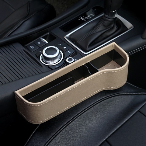 1Pc Khaki Car Seat Gap Organizer Storage Box Side Pocket w/Cup - Click Image to Close