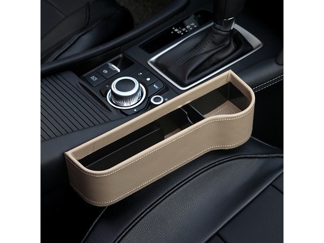 1Pc Khaki Car Seat Gap Organizer Storage Box Side Pocket w/Cup - Click Image to Close