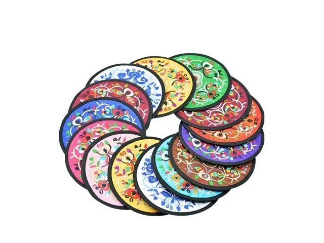 10Pcs Embroidery Cloth Art Round Coasters Insulation Heat 10Pcs Embroidery Cloth Art Round Coasters Insulation Heat