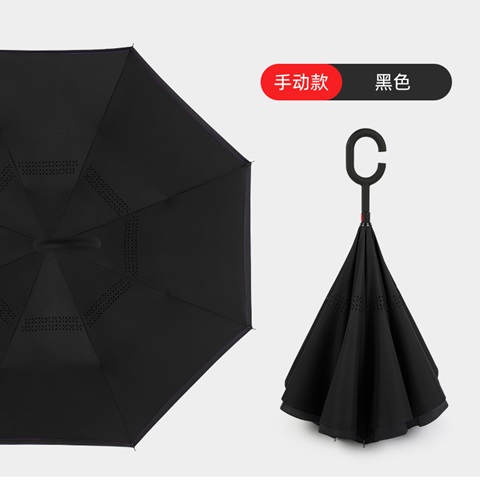 1Pc Black Reverse Folding Umbrella w/C-Shaped Handle Waterproof - Click Image to Close