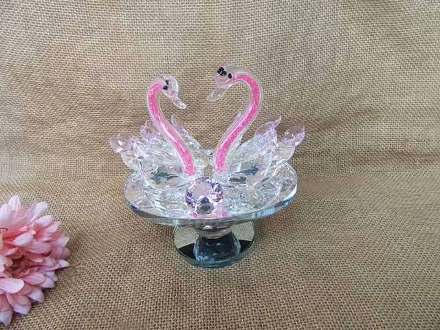 1Pc Stunning Pink Crystal Couple Swan Figurine Collection Home - Click Image to Close