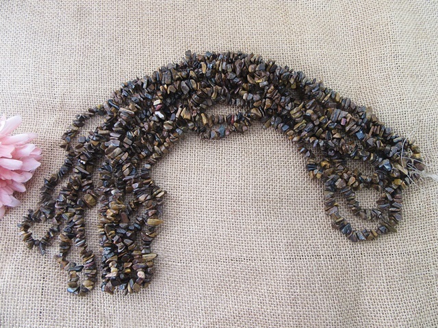 5Strands x 280pcs Tiger Eye Gemstone Loose Chip Beads DIY - Click Image to Close