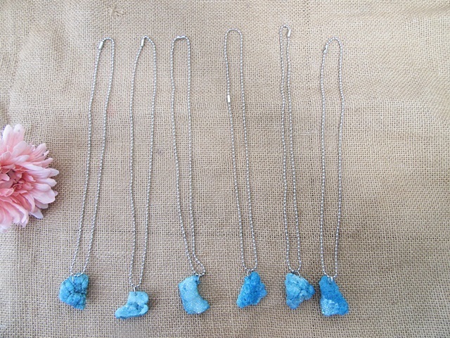 6Pc Ball Chain Necklaces w/Turquoise Irregular Stone Pendant 6Pc Ball Chain Necklaces w/Turquoise Irregular Stone Pendant