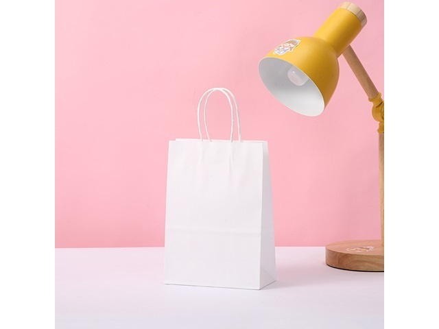 48 Bulk Kraft Paper Gift Carry Shopping Bag 21x15x8cm White - Click Image to Close