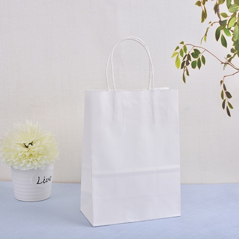 48 Bulk Kraft Paper Gift Carry Shopping Bag 33x26x12cm White - Click Image to Close