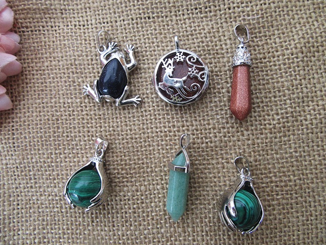 6Pcs Fashion Gemstone Beads Chakra Pendants DIY Jewellery Making - Click Image to Close