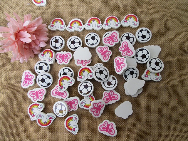 50Pcs Football Butterfly Etc Erasers for Kids School Supplies - Click Image to Close