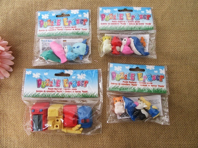 6Packs x 4Pcs 3D Vivid Tractor Birds Pets Etc Erasers for Kids